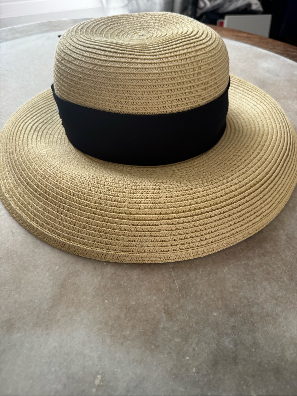 Wide Brim Straw Sun Hat with Black Band - Women's Summer Hat